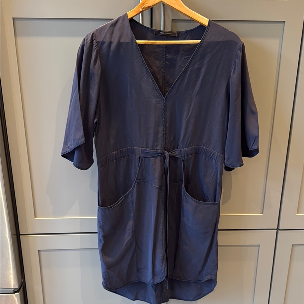 Navy Blue V-Neck Dress with Pockets